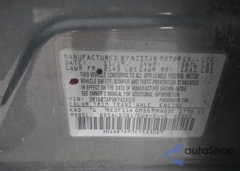 2019 Nissan Sentra Sv from USA, damaged, VIN 3N1AB7AP9KY453029